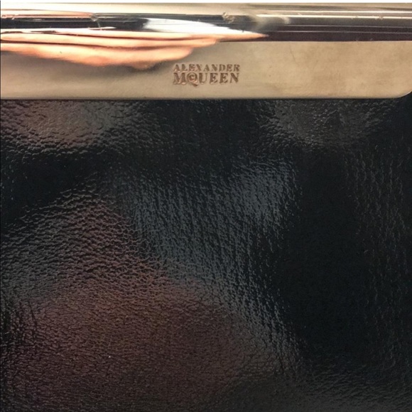 Alexander McQueen Glossy Black Clutch with Metallic Detail - Picture 2 of 8
